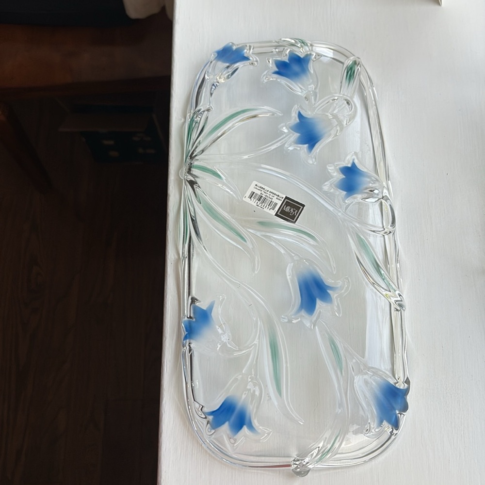 Mikasa Bluebells Green and Blue Glass Tray - Picture 3 of 6